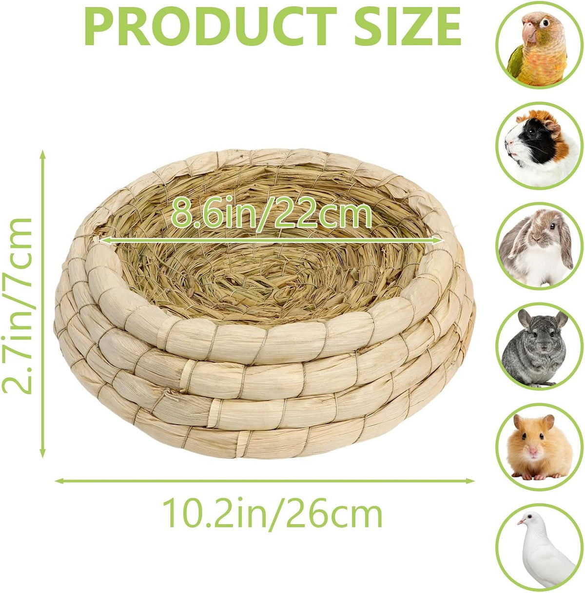 Hypeety Handwoven Straw Bird Nest Cage for Parrot Macaw African Greys Budgies House Hatching Breeding Cave Also for Dove Hamster Gerbil Chinchillas (L)
