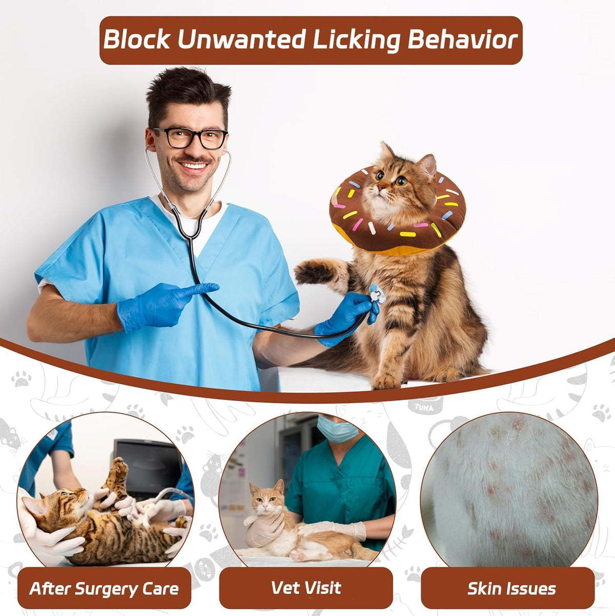 Seyezo Cat Cone Collar Soft, Adjustable Cat Recovery Collars, Donut Brown M