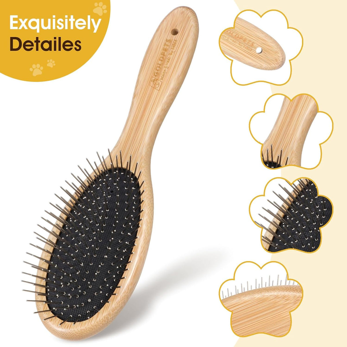 cobee Stainless Steel Pin Dog Brush, Bamboo Handle Grooming Brush 20mm Round Pins Airbag Pet Comb Professional Dog Pin Brush Fur Shedding Comb for Long or Short Hair Cat Dog