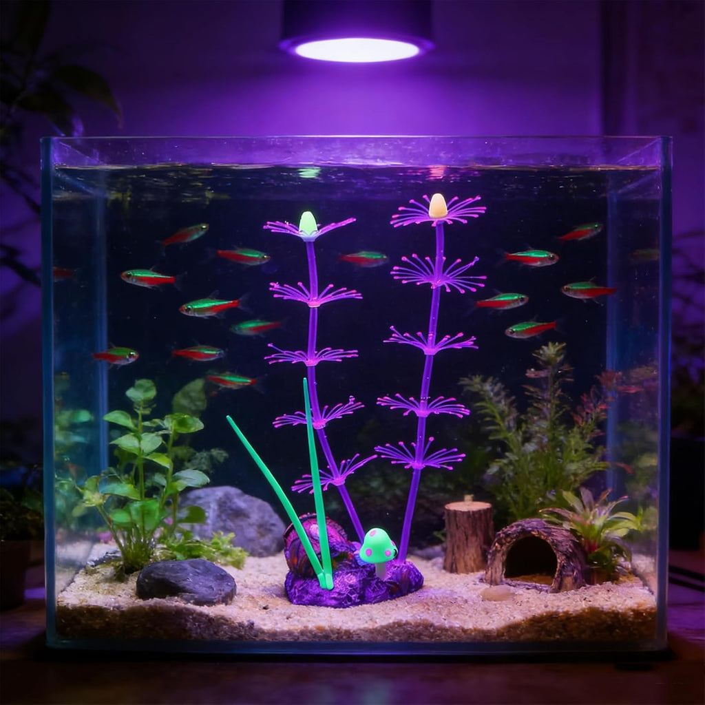 Soft Silicone long Coral Decor with Dynamic Swaying Motion, Weighted Base Aquarium Ornament for Lifelike Reef Aesthetic in Freshwater Saltwater Fish Tank, Safe Shelter for Invertebrates (Purple)
