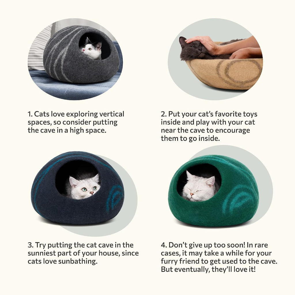 Cat Cave – Natural Wool – Self-Warming Hideaway for Indoor Cats & Kittens