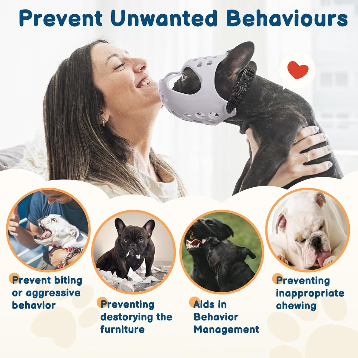 BARKLESS Frenchie Muzzle for Biting, Breathable Short Snout Dog Muzzle