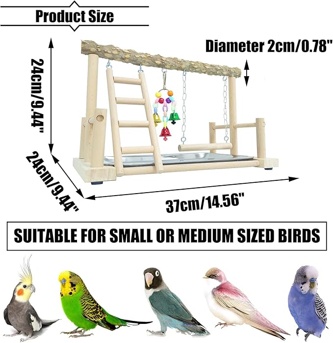 PINVNBY Bird Playground Parrot Playstand Birds Play Stand Wood Exercise Perch - Image 7