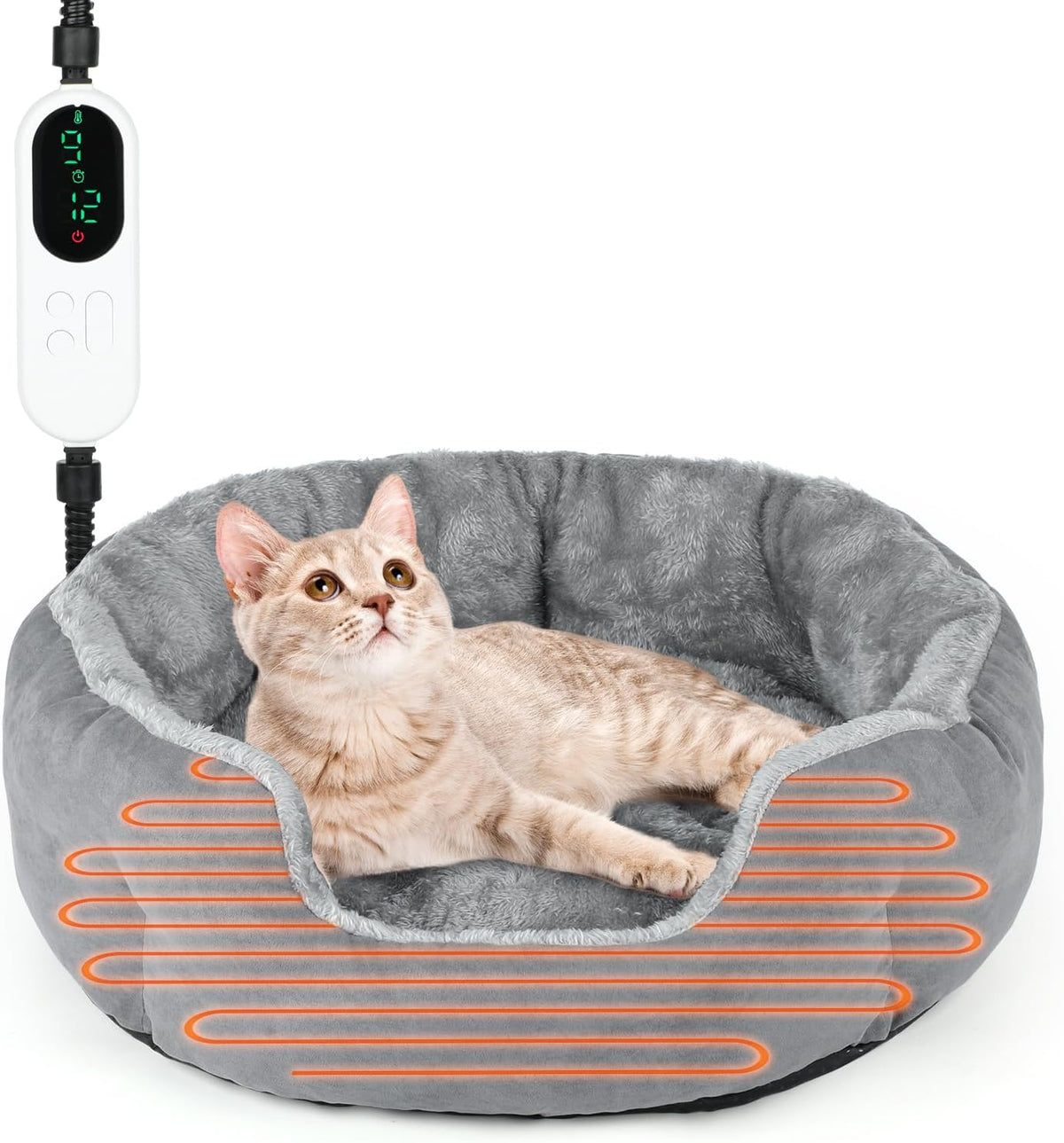 Heated Cat Bed Indoor, 18.5" Soft Heated Pet Bed for Indoor Cats with Timer and Temp Adjustable, Warming Cat Bed Heating Pad for Small to Large Cats Kitten
