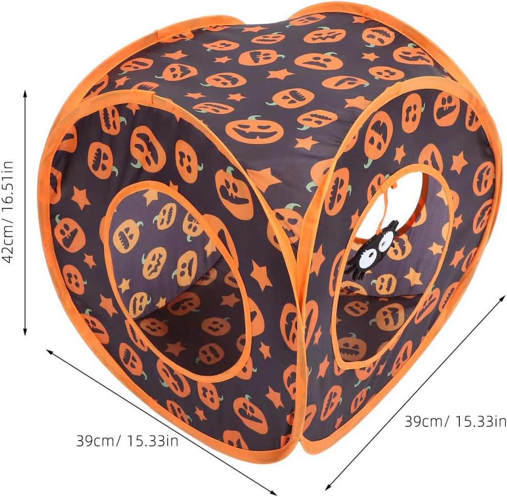 HANABASS Halloween Decorative Cat Tunnel Bed, Pop Up Cat Cube Collapsible Hideouts Play House Cave Tent Haunted House for Indoor Outdoor Kittens