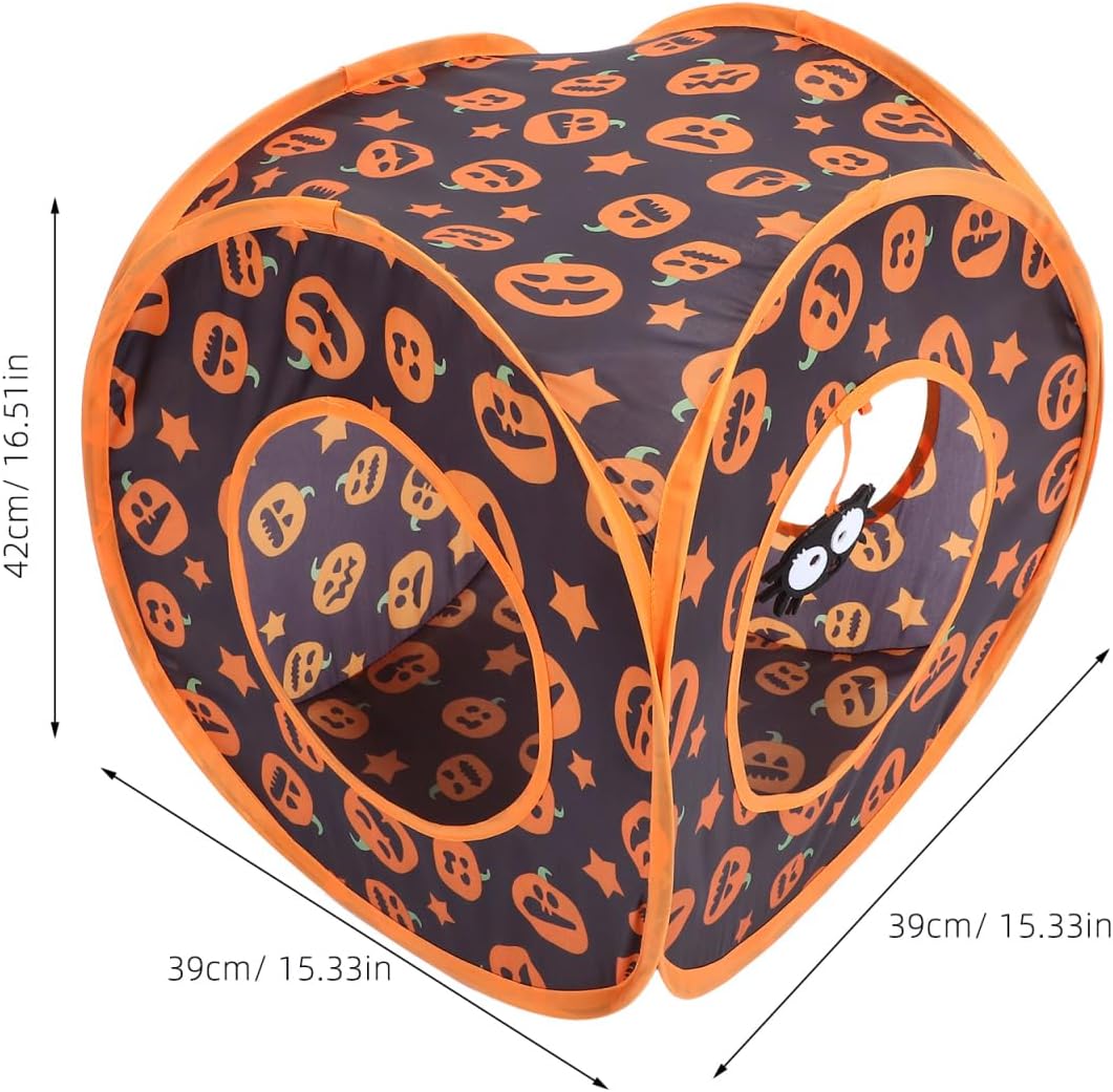 HANABASS Halloween Decorative Cat Tunnel Bed, Pop Up Cat Cube Collapsible Hideouts Play House Cave Tent Haunted House for Indoor Outdoor Kittens