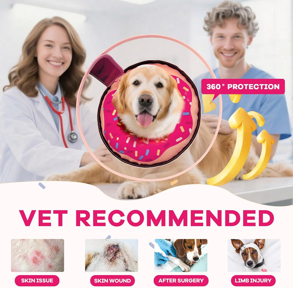 Inflatable Dog Cone Collar with Detachable Shield, Pink, M+