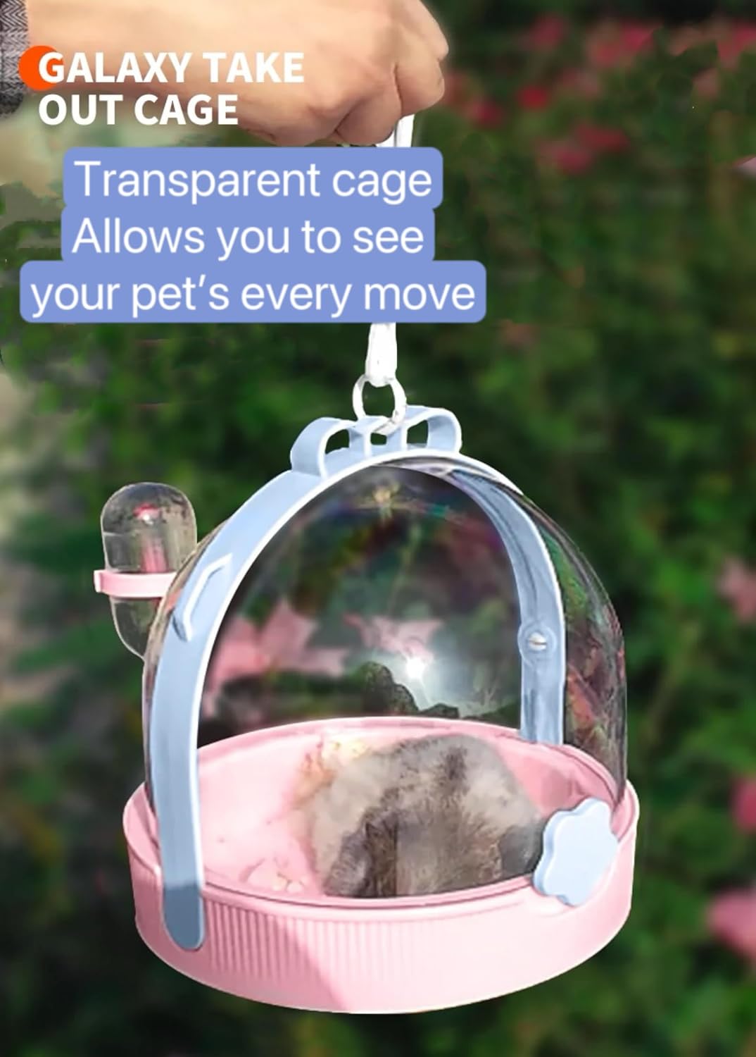 TUTU&LELE Travel Cage for Dwarf Hamster Mice Small Pets Hand Crossbody Carrier with Warm Plush Pad & Water Bottle (Blue)