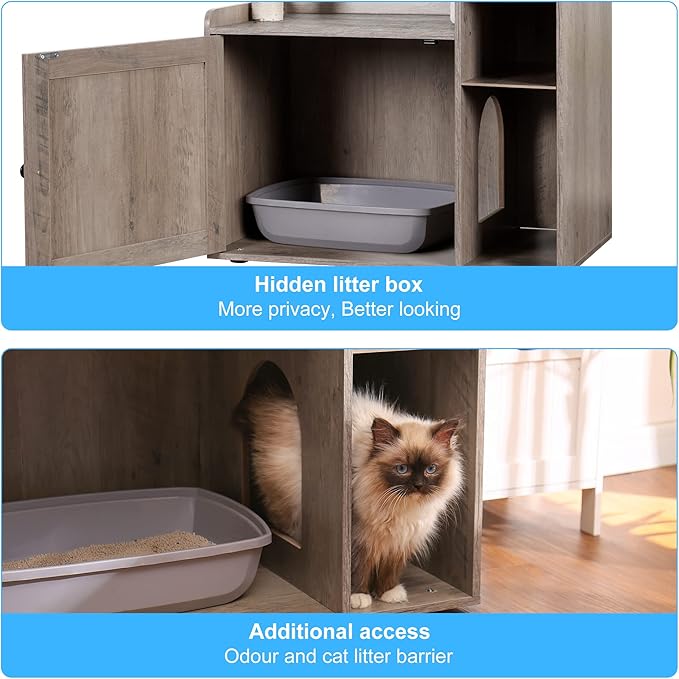 Hey-brother Cat Tree with XL Litter Box Enclosure, All-in-one Cat Tower - Image 7
