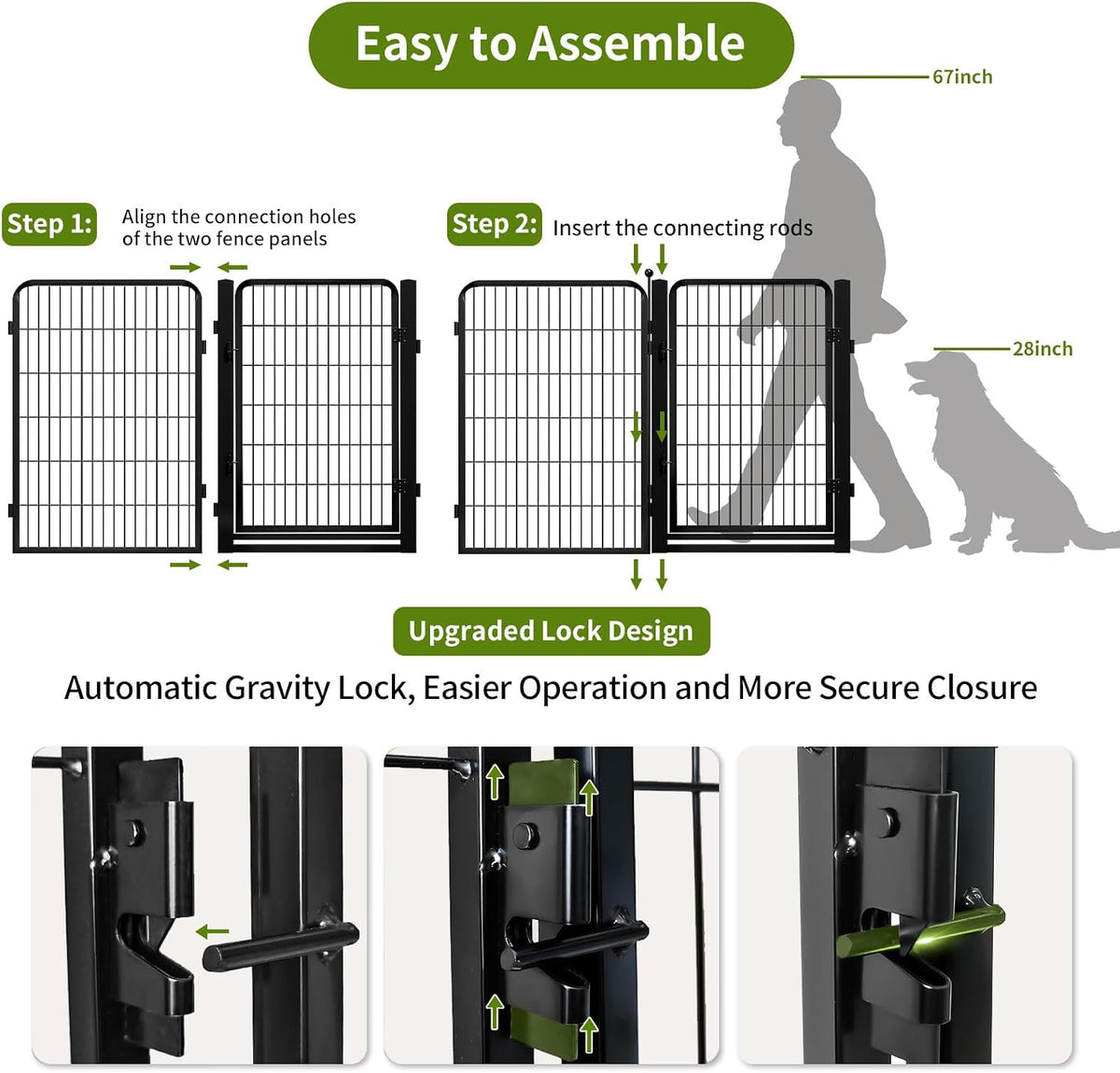 Dog Playpens Extra Wide Gate, 40" H 8 Panels Low Threshold Puppy Playpen Heavy Duty Dog Pen, Dog Playpen Outdoor for Yard RV Camping, Black