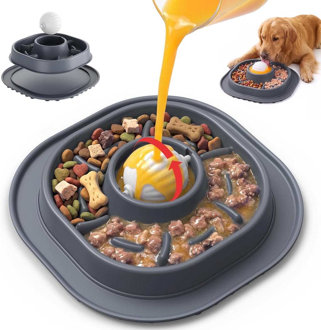 Slow Feeder Dog Licking Bowl with Rolling Ball, Lick Toy, Anti Boredom Toys