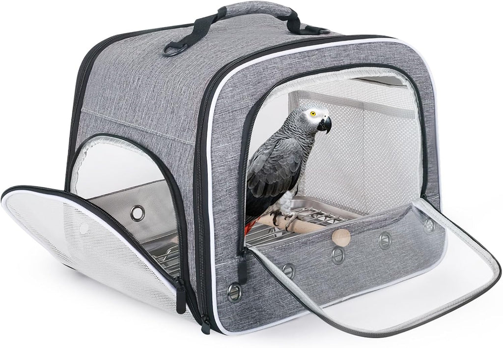Bird Transport Carrier for Large Bird with Perch Stand Tray and Grate