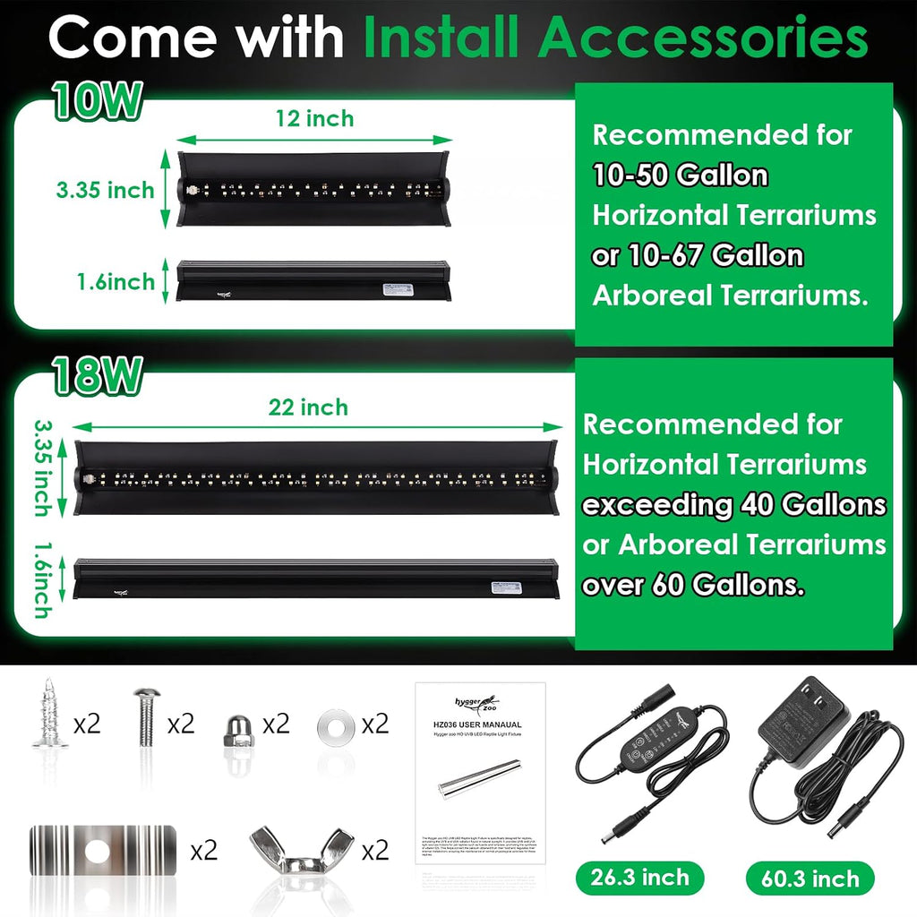 UVB Light for Reptiles, 10W HO LED UVB Reptile Light Fixture UVA UVB Lamp Bulb Terrarium Light with Timer and 5 Adjustable Brightness for Bearded Dragon Turtle Snake Crested Gecko Chameleon, 12 Inch