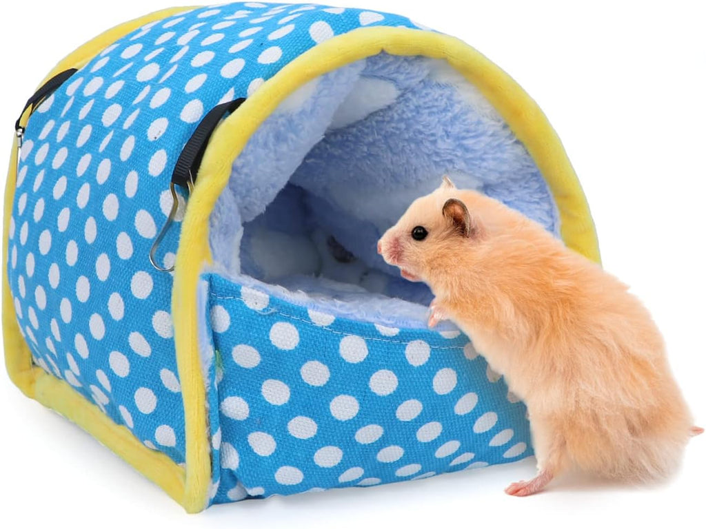 Wontee Hamster Bed Hideout Sugar Glider Hammock Small Animal Warm Bed House for Hamsters Hedgehogs Sugar Glider Gerbils Mice (Large, Blue)