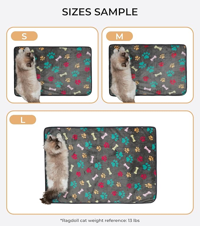 Luciphia 1 Pack 3 Blankets Fluffy Premium Fleece Pet Blanket Flannel Paw Bone - Image 3