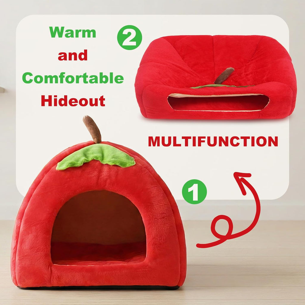 Guinea Pig Hideout for Small Animals Bed with Warm Fleece, Pet Cushions,Sleeping for Pet/Ferret/Chinchilla/Bunny Red Pumpkin