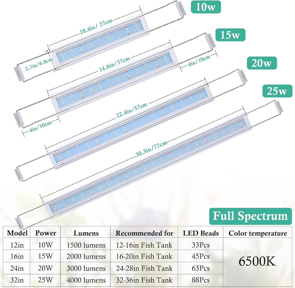 HITOP Full Spectrum LED Aquarium Light – 24-28" Classic Fish Tank Light with Timer, Aquarium Plant Light with Stable Extendable Brackets