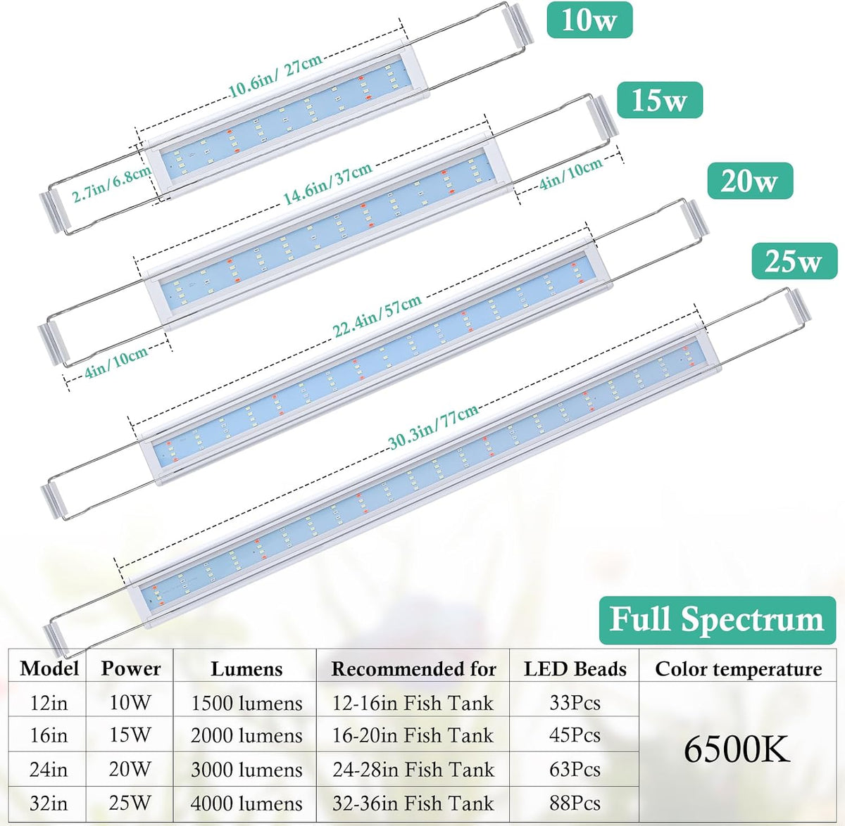 HITOP Full Spectrum LED Aquarium Light – 24-28" Classic Fish Tank Light with Timer, Aquarium Plant Light with Stable Extendable Brackets