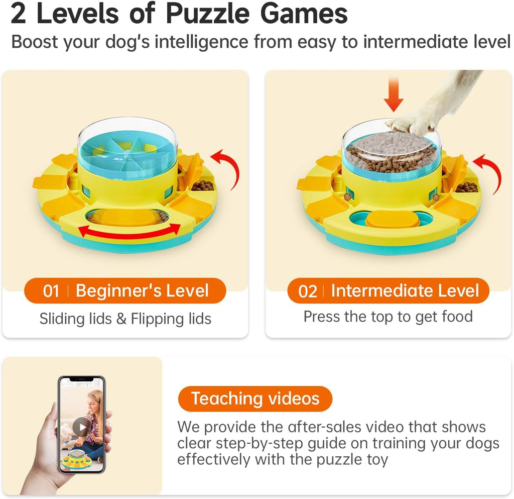 Potaroma Dog Puzzle Toy 2 Levels, Slow Feeder, Pup Food Treat Feeding Dispenser for IQ Training and Entertainment for All Breeds 4.2 Inch Height