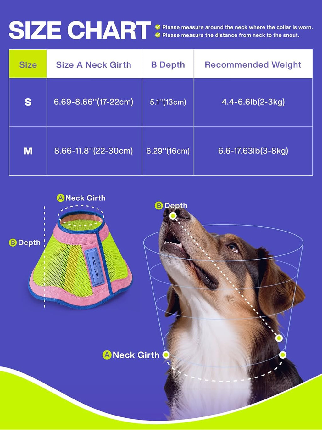 Dog Cone Collar,Adjustable Protective Recovery Cone for Dogs After Surgery,Breathable Elizabethan Collars for Dogs Cats,Comfy & Soft Pet Cone for Wound Care,Spay,Neuter