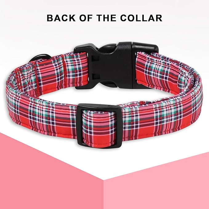 Christmas Dog Collar, Unique Style Paws Red Green Grids Dog Collar - Image 2