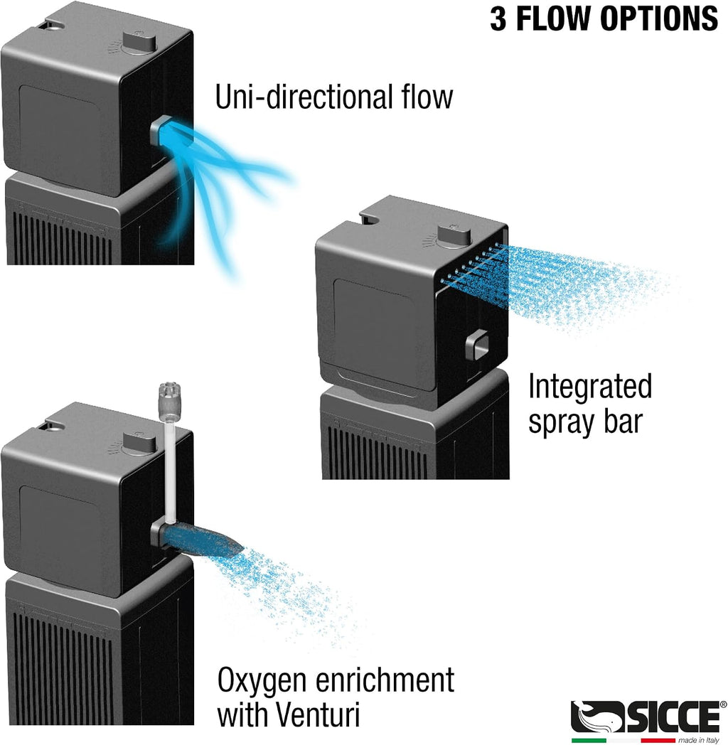 Sicce Shark PRO 500 Internal Aquarium Filter 140 GPH Submersible | Up to 37 Gallons | in-Tank Freshwater and Saltwater Application with Single Removable Filter Cartridge | Fish Tank Turtle Terrarium