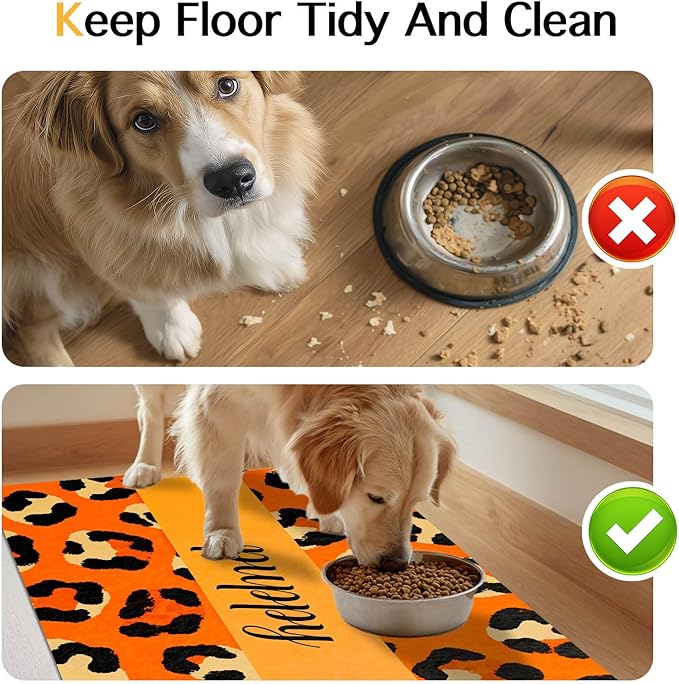 Puppy Feeding Mat 24x16 inch Orange Leopard Print Pet Bowl Placemat Non Slip - Image 8