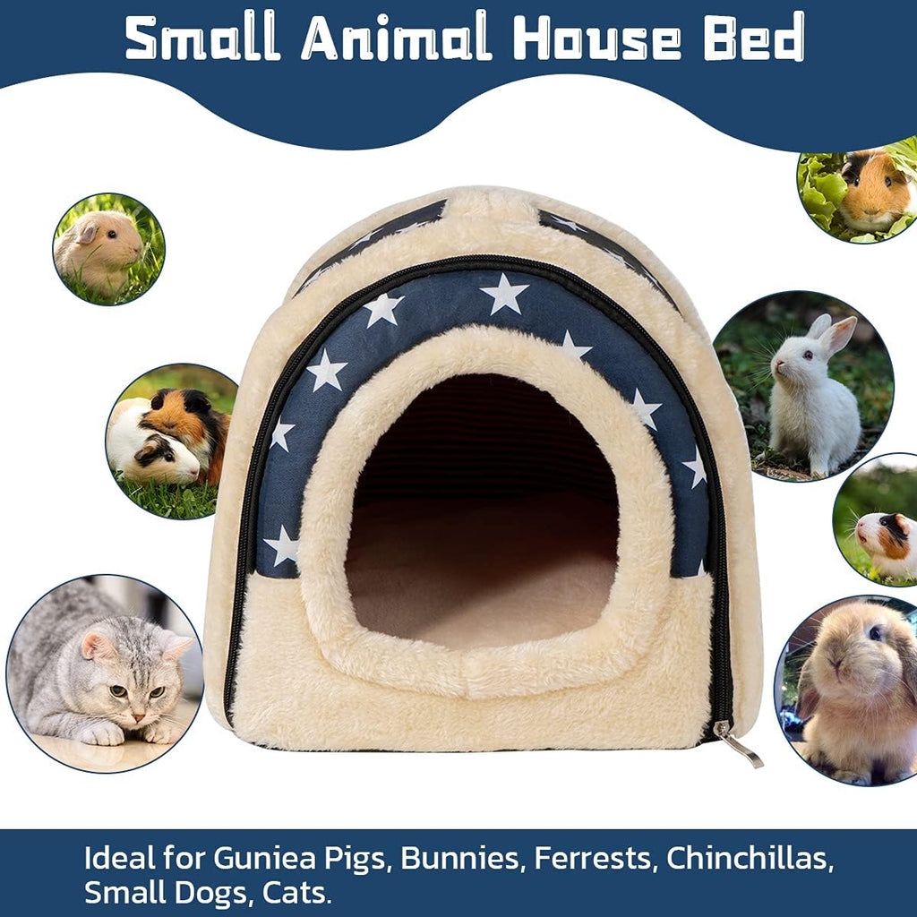 Pet Soft Guinea Pig & Rabbit Cozy Hideout House - Small Animal Bed for Guinea Pigs, Rabbits, Hamsters, Rats & Chinchillas Cave Bed (Stars)