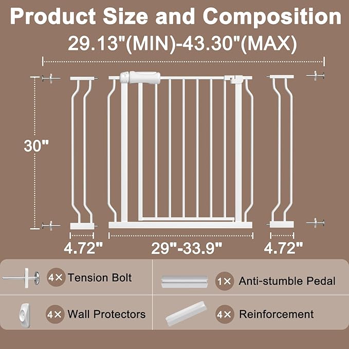 WAOWAO Baby Gate 29.13-43.3" Extra Wide Pressure Mounted Walk Through Swing - Image 2