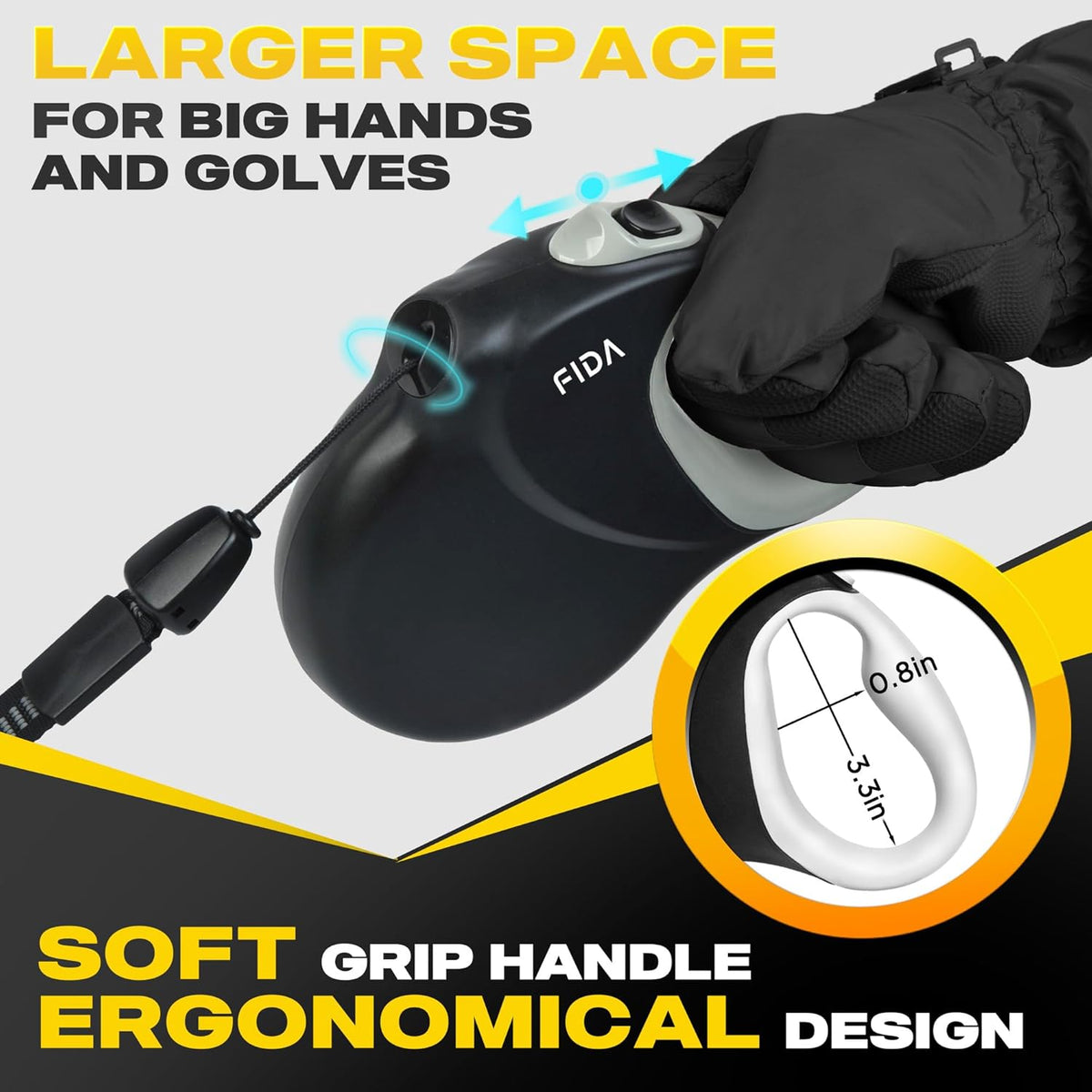 Fida Upgraded Retractable Dog Leash, 30ft, Heavy Duty, Black