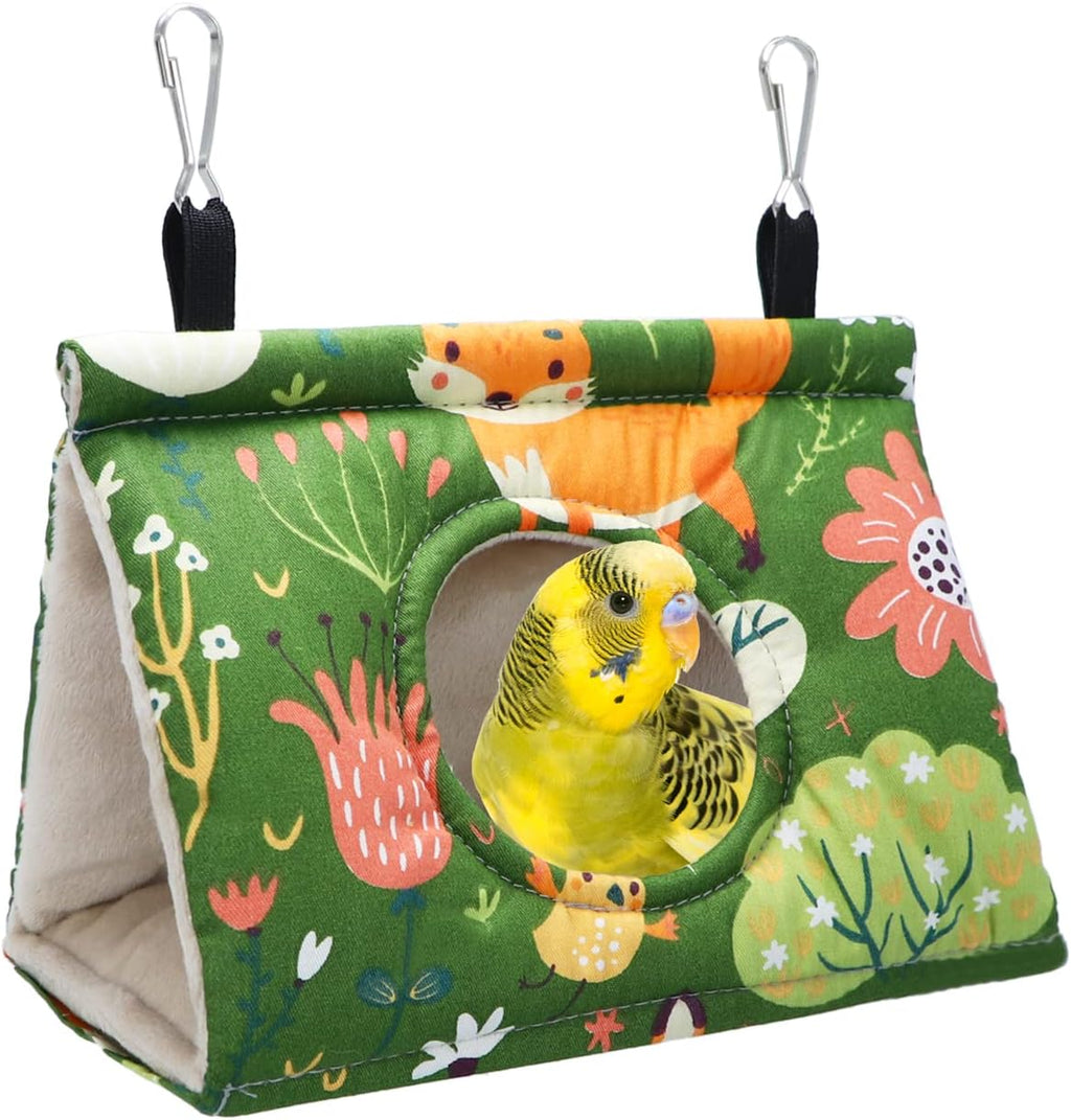 Wontee Bird Nest House Winter Warm Snuggle Hut Bird Bed Hanging Hammock for Parakeets Caique Senegal Quaker Parrots Cockatiels Conures (Large, Green)
