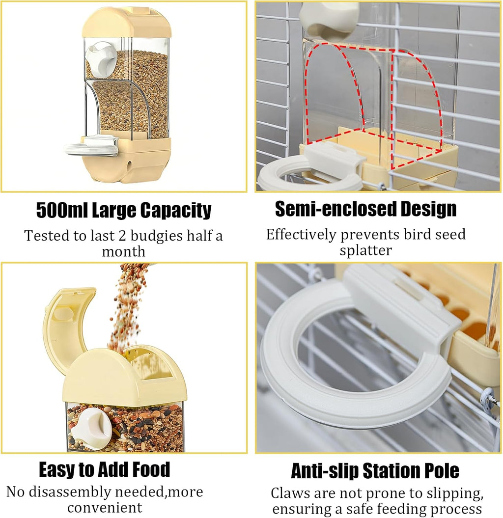 No Mess Bird Cage Feeder Automatic Food Dispenser for Parakeet Small Birds