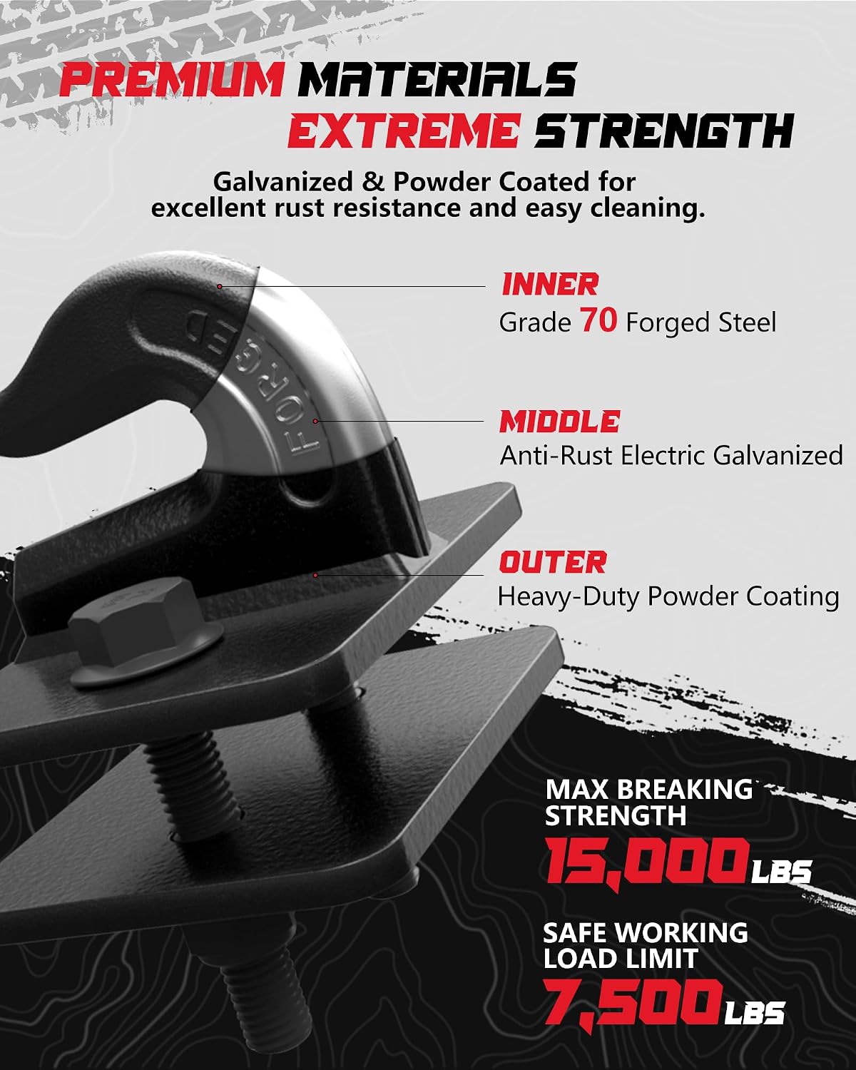Tractor Bucket Grab Hook Grade 70 Forged Steel Bolt On Grab Hook 3/8" Tow Hook Mount with Backer Plate, Work Well for Tractor Bucket, RV, UTV, Truck, Max 15,000 lbs, 2 Pack, Black