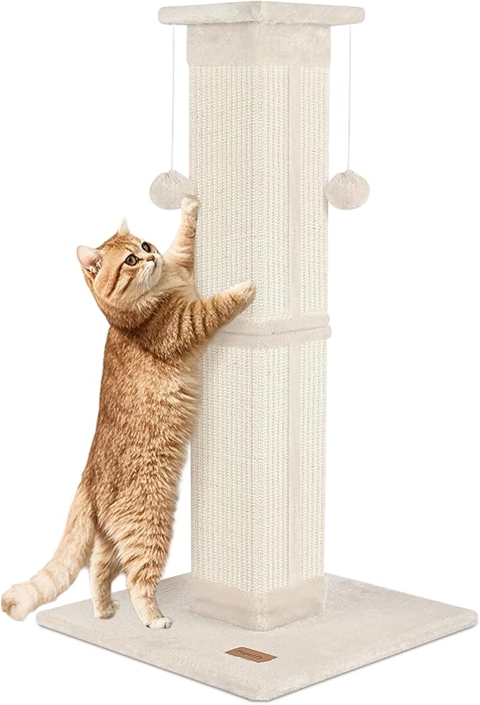Cat Scratching Post 33 inch for Indoor Cats, High Cat Scratch Post Beige by Unknown