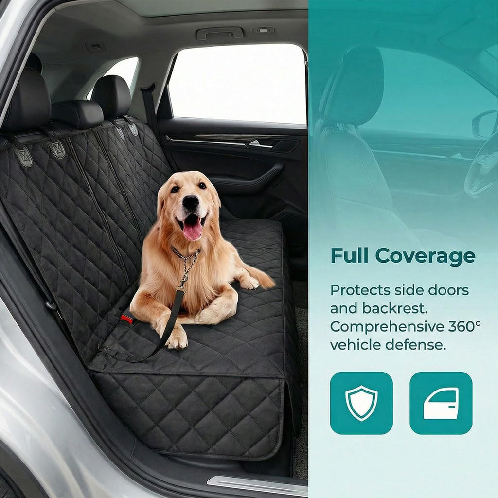 Dog Car Seat Cover with Belt, Scratchproof Washable Car Bench Seat Protector, Universal Non-Slip Vehicle Interior Pet Backseat Cover for Cars SUVs Trucks (Black)