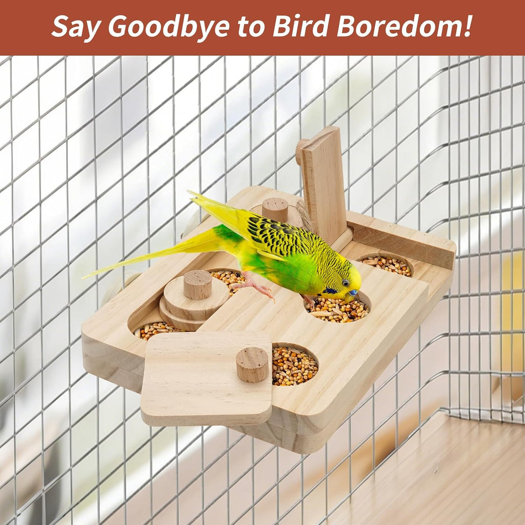 Wooden Bird Foraging Puzzle Feeder for Small Parrots, 7.2 x 5.4 Inch