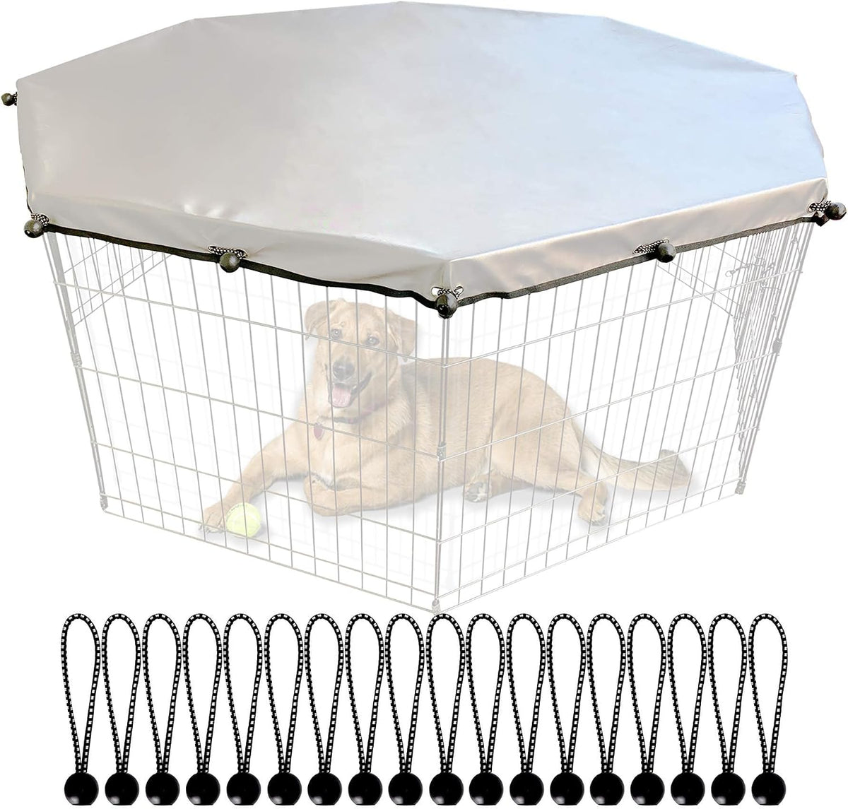 Universal Octagonal Dog Playpen Top Cover, Provide Shade and Security for Pets Outdoor and Indoor, Fits All 24" Wide 8 Panel Pet Exercise Pen (8x24 W Cover, Mesh)