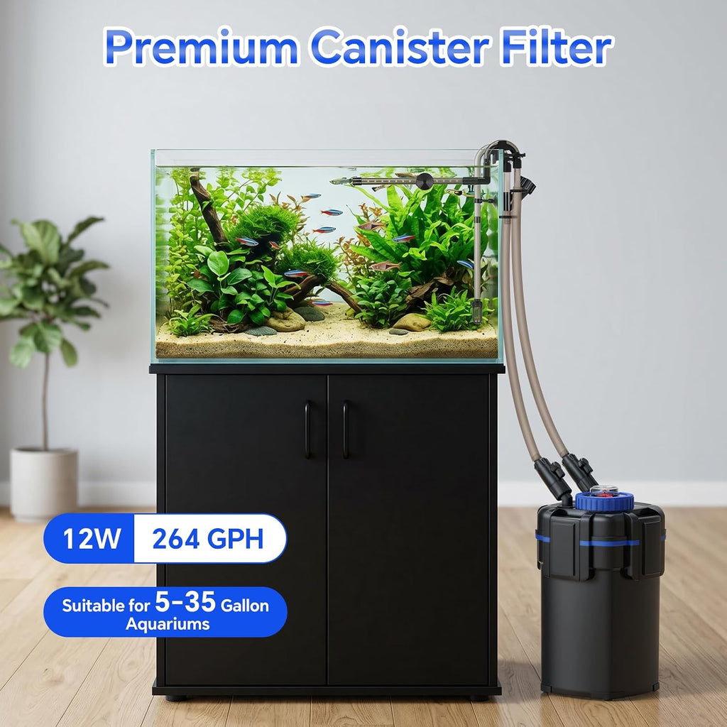 fishkeeper Canister Filter, 264GPH/1000 LPH with Prefilter Up to 35 Gallon