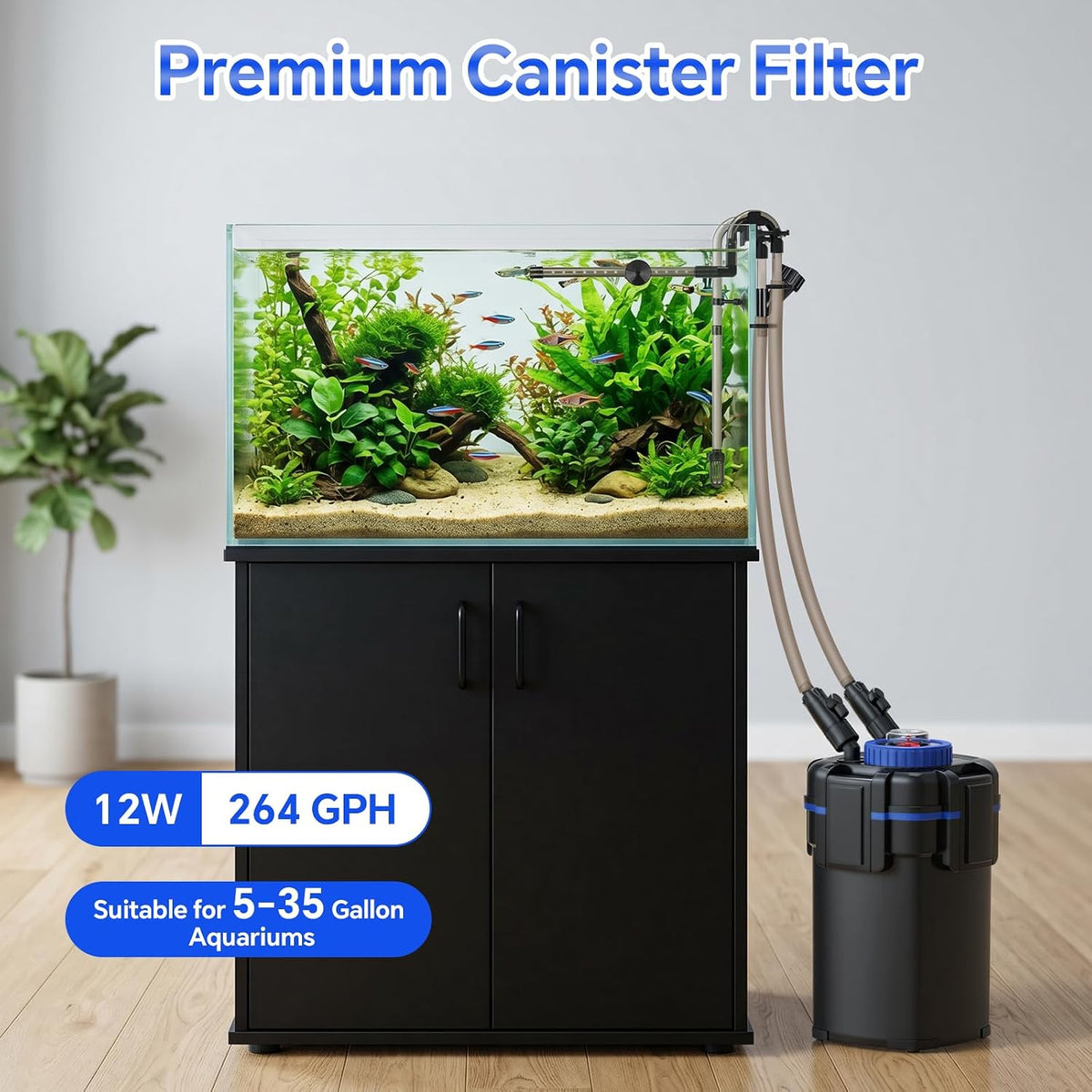 fishkeeper Canister Filter, 264GPH/1000 LPH with Prefilter Up to 35 Gallon