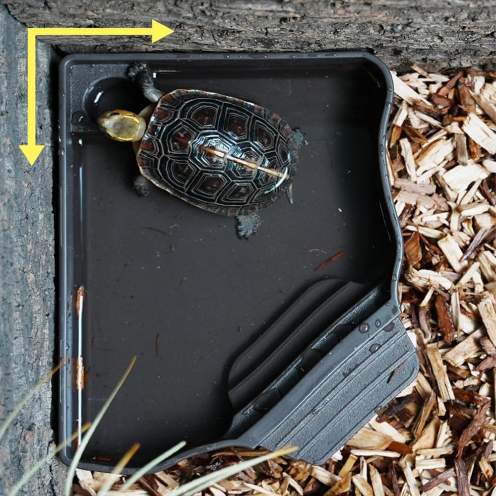 Reptile Water Feeder Automatic Water Dispenser with Ramp Extra Large Reptile Bathing Pool for Gecko, Snake, Turtle, Bearded Dragon, Lizard Bath Aquarium Ornament