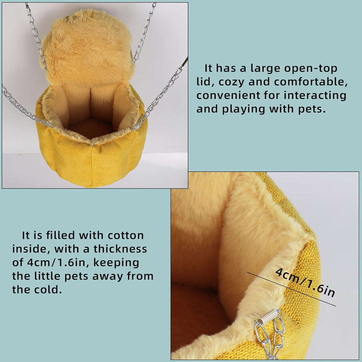 Rat Bed, Sugar Glider Hammock, Rat Bed for Cage, Guinea Pig Hanging Basket Warm Bed, Sugar Glider Pouch Hanging Bed, Small Animals Removable Nest Mat for Hamster, Syrian Hamster (Yellow)