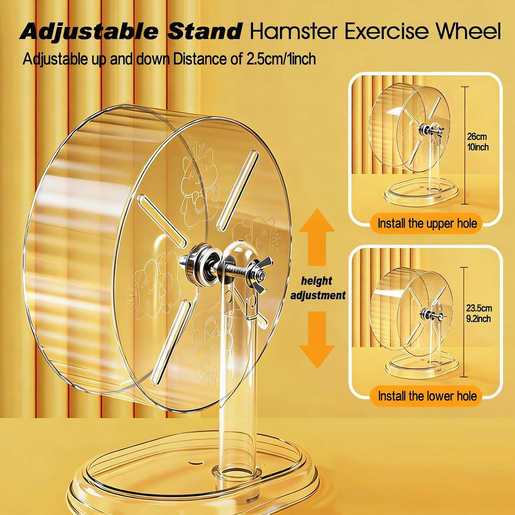 Hamster Exercise Wheel,Super-Silent Small Animals Exercise Wheels,Quiet Hamster Running Wheels with Adjustable Stand for Hamsters,Gerbils,Rats,Other Small Pets(Transparent, 7 inch)