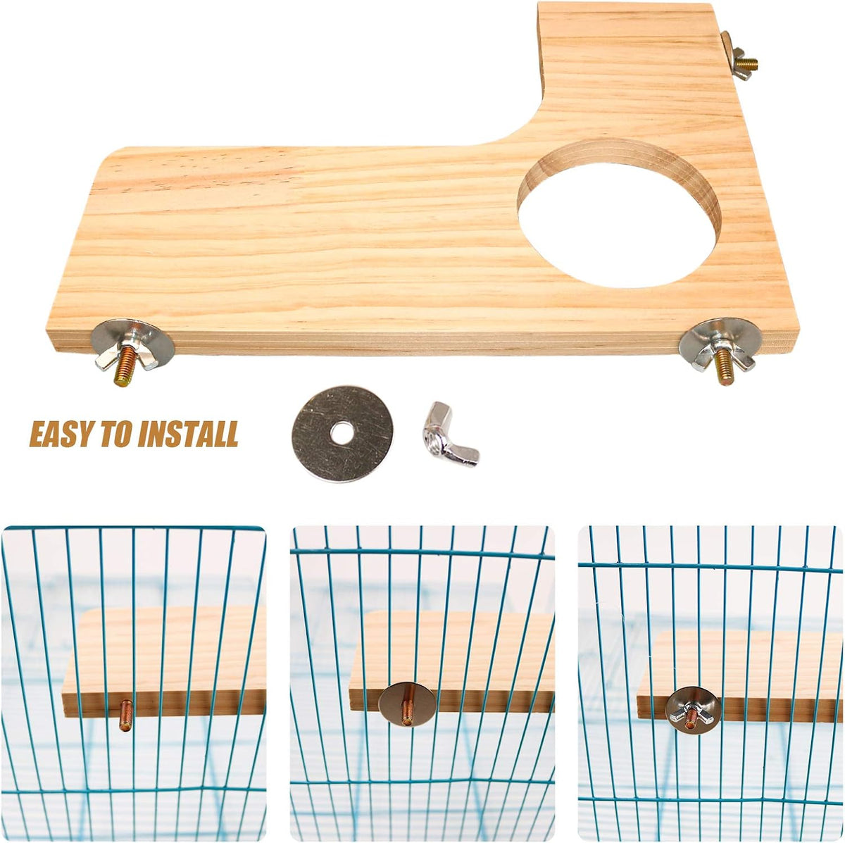 Roundler Squirrel Gerbil Chinchilla and Dwarf Hamster L-shaped Round Hole Wooden Platform, Birds Parrots Activity Playground (style-1)