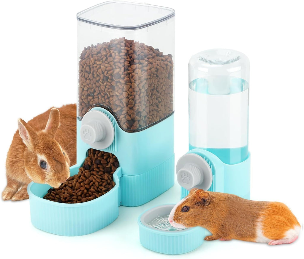 YUEPET Bunny Water Dispenser and Rabbit Food Dispenser Set, Rabbit Feeder