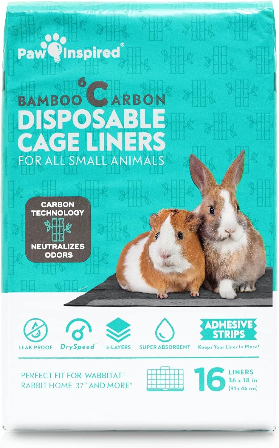 Paw Inspired Disposable Cage Liners, 36x18 Inch (Wabbitat 37), 16 ct