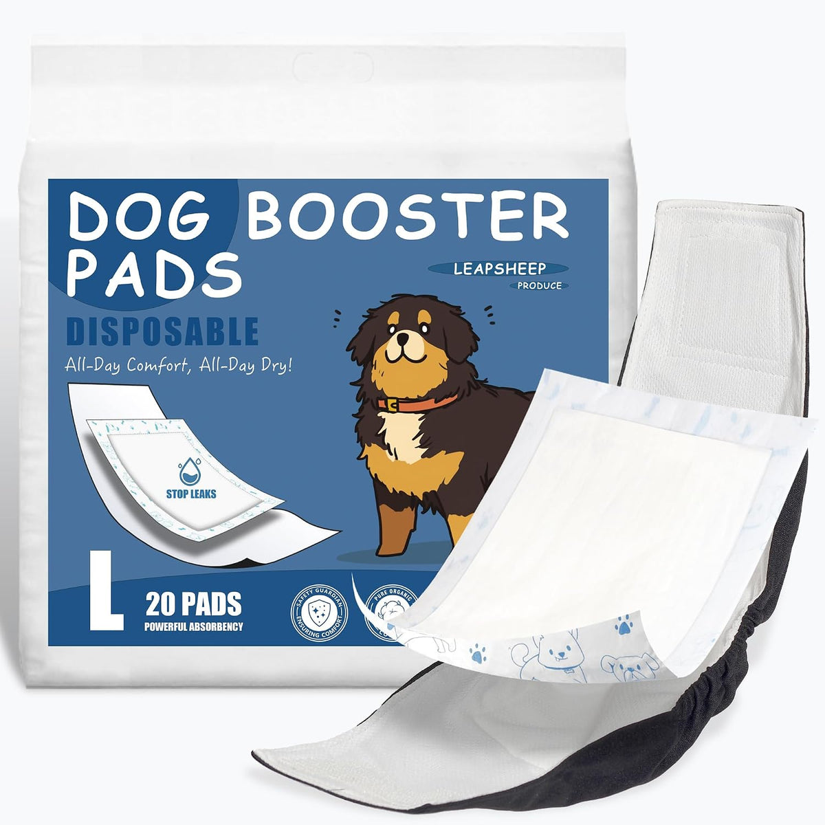 LeapSheep Dog Diaper Liners Pee Pads for Male and Female Dogs, Dog Period Pads, Super Soft Absorbtion Dog Booster Pads Fits Belly Bands, Wraps and Washable Doggy Diapers Female (M, 50)
