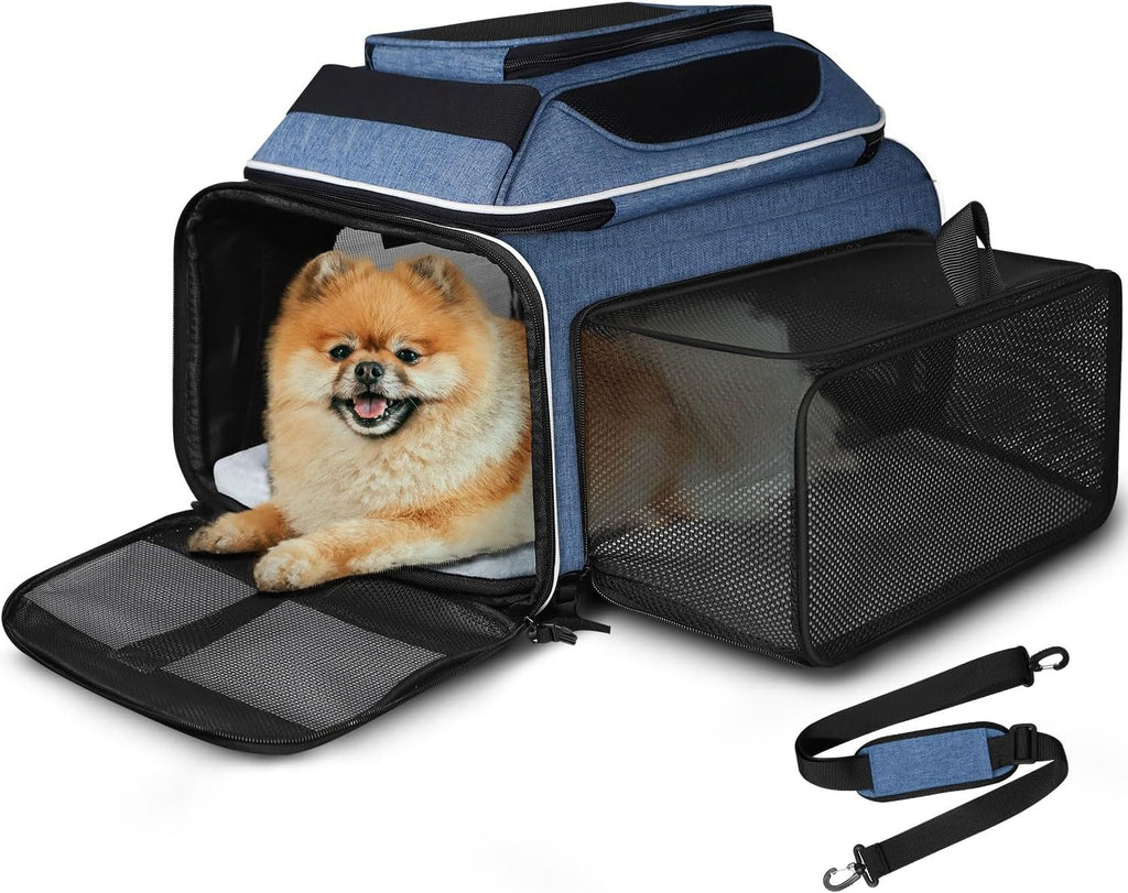 Petskd Top and Side Expandable Small Pet Carrier Airline Approved, Blue