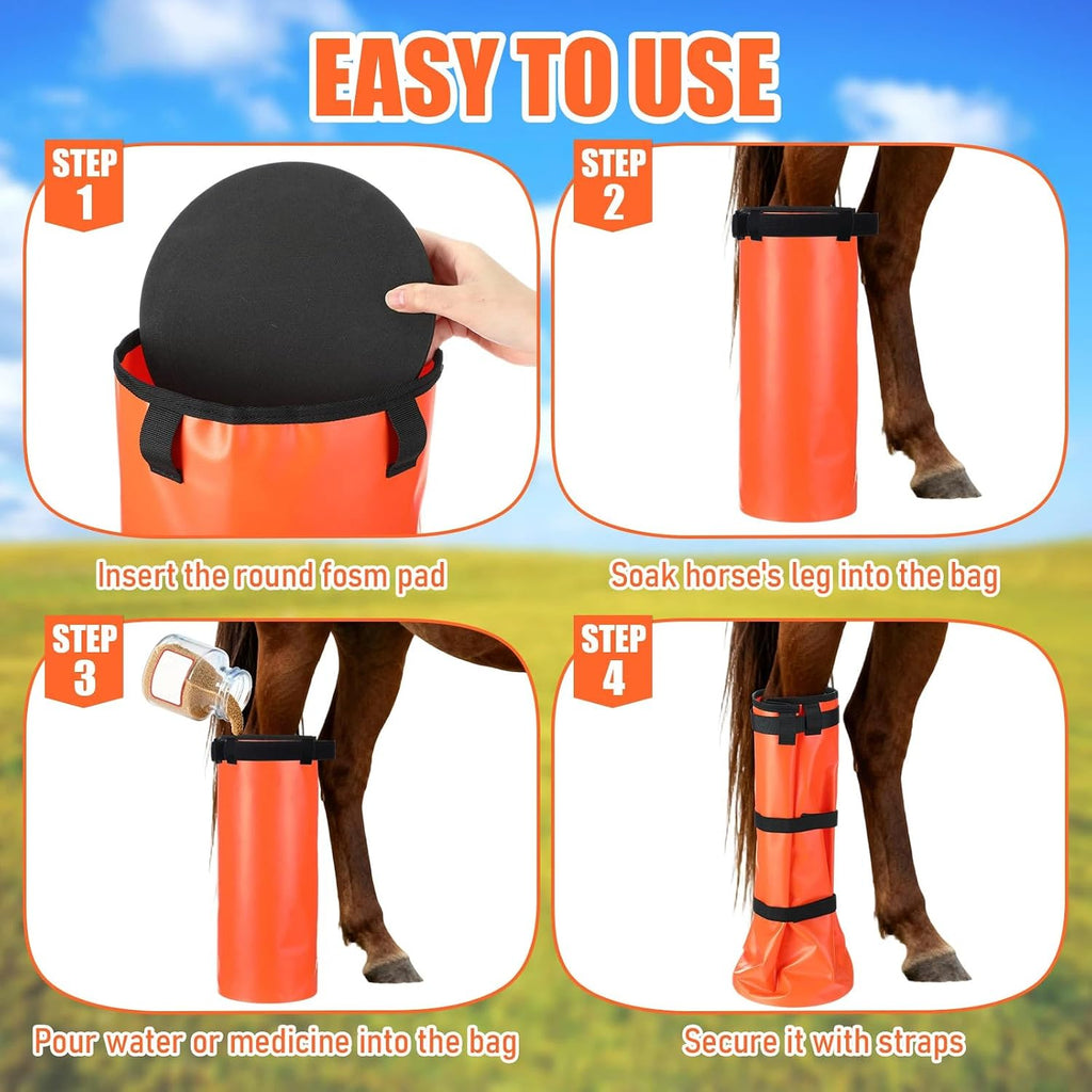 4 Pcs Easy Use Hoof Soaking Boot for Horse Soaker Bag, Hoof Care Treatment Bucket with EVA Pad and Elastic Band, 2 Pairs Horse Soaker Bag for Common Equine Hooves Ailment Problem