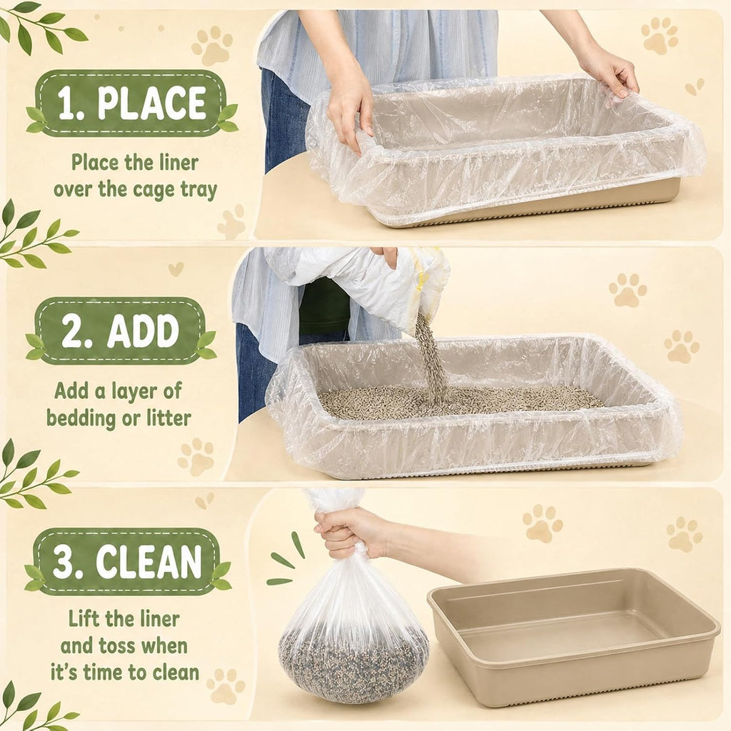 120 Pcs Disposable Plastic Cage Liners 27x19 in Clear Bunny Litter Box Liner