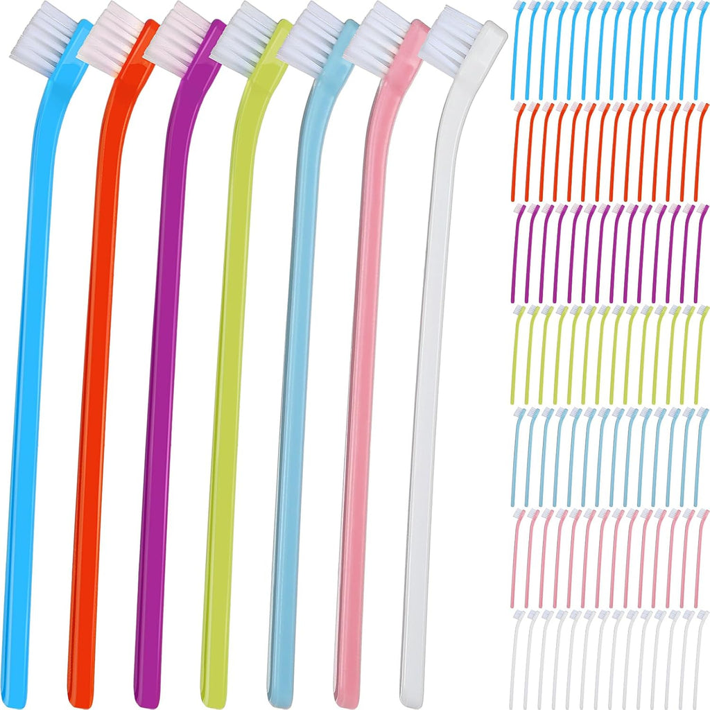 Tioncy 100 Pcs Small Dog Toothbrush Bulk Pack Long Handle Pet Toothbrushes with Soft Bristles, Dental Care Teeth Cleaning Kit for Small Breed Dogs, Cats, and Puppies (7 Colors)